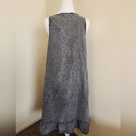 💐Paper Lace Ruffle Front Dress M Layered Crinkle Pockets Lagenlook Boho Hippie - Picture 3 of 16